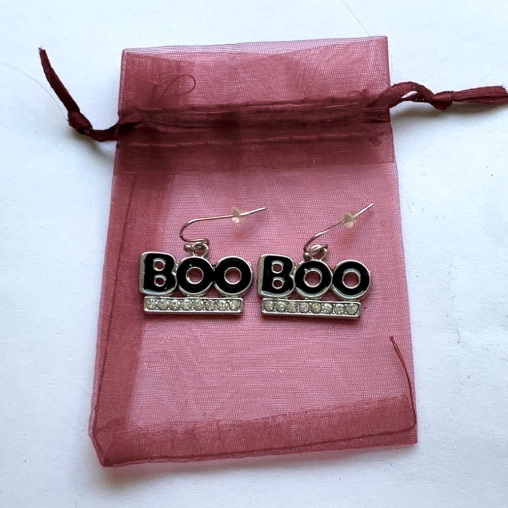 ⚫️Black & Silver Halloween Drop Earrings With Rhinestones